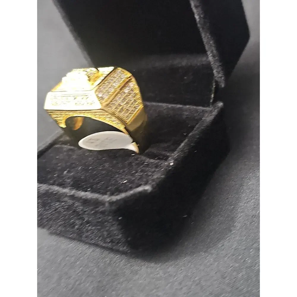 SIZE 12- 23.3m Gold Metal layered Signet Ring Square Pavé w/prong yellow CZs